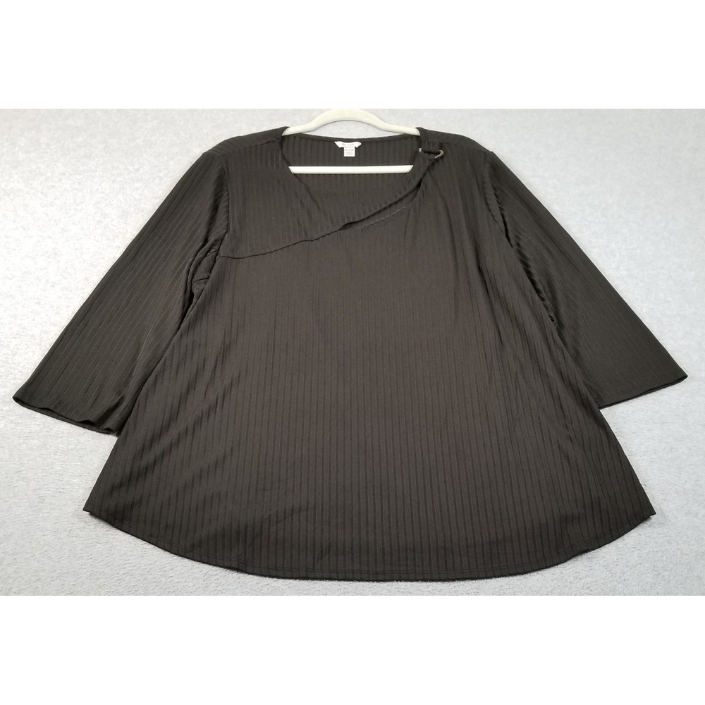 Cato Top Women's 18W 20W Plus Black Ribbed Knit Cutout Neck 3/4 Sleeve Stretch